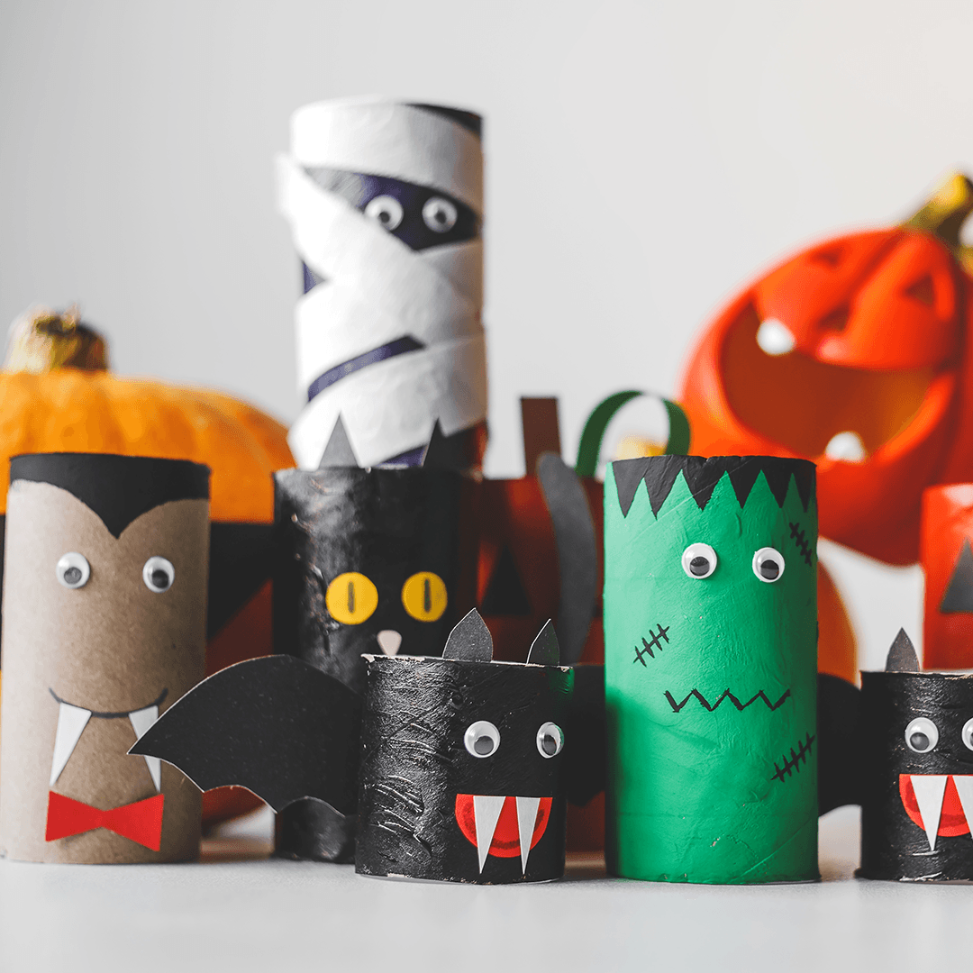 Handmade monsters from toilet paper rolls for a Halloween game